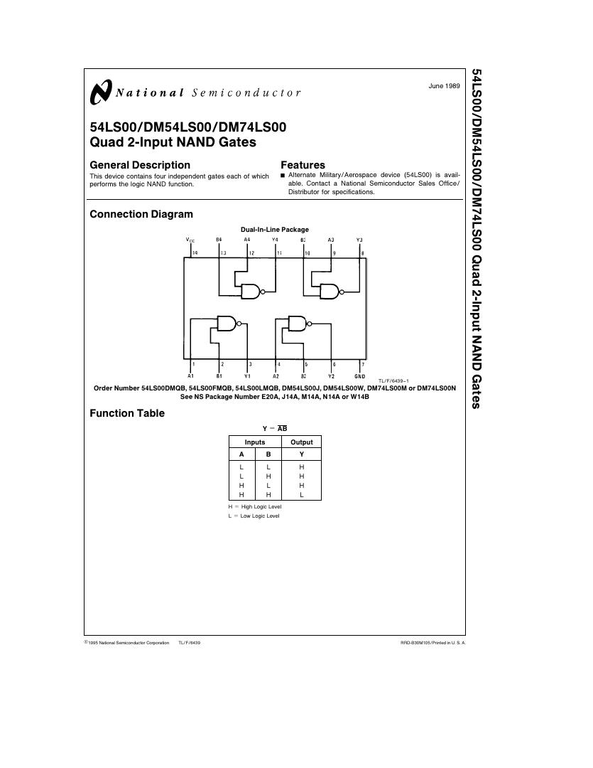 Pin diagram of Quad 2-input NAND Gates - 74LS00