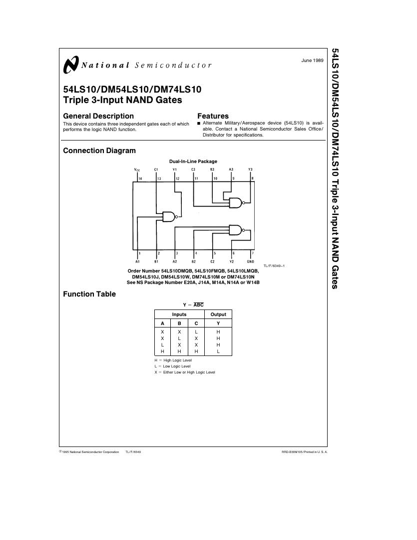 Pin diagram of Triple 3-input NAND Gates - 74LS10