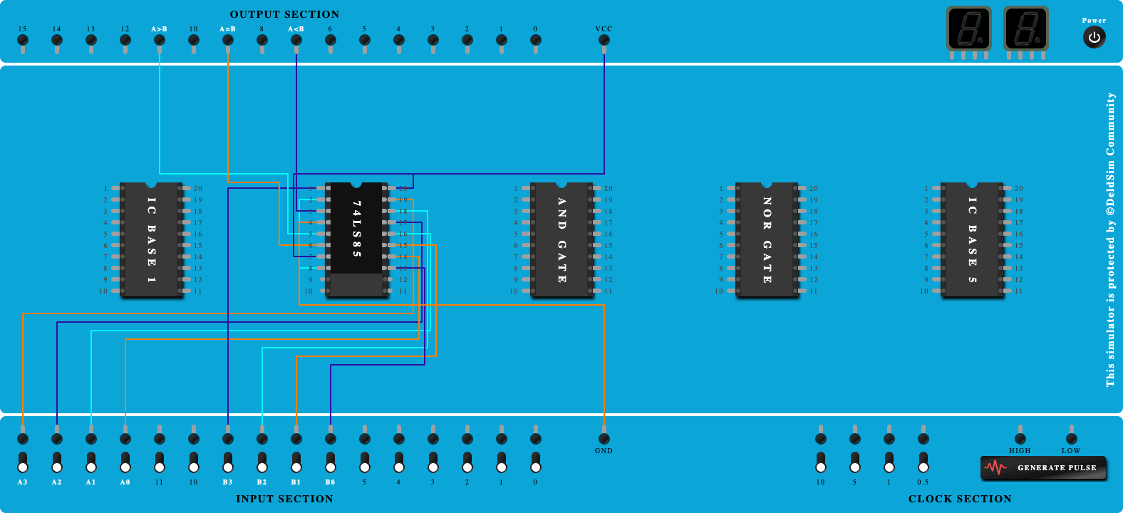 Implement 4-Bit Magnitude Comparator using IC-74LS85