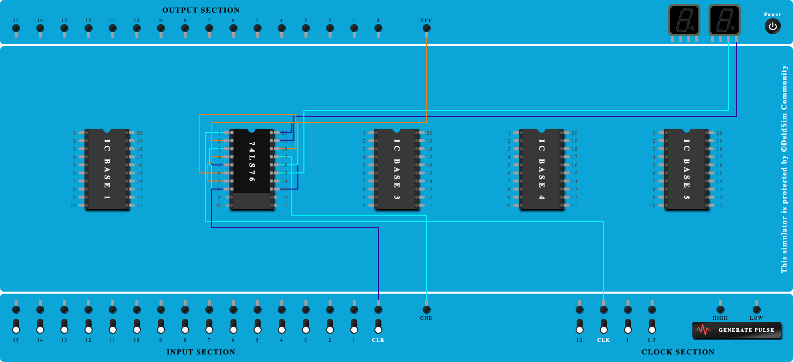 2-Bit Asynchronous DOWN Counter using 74LS76
