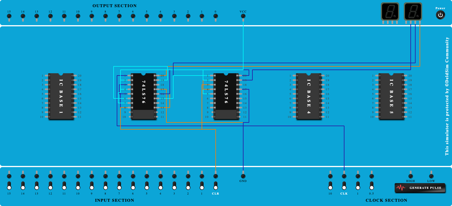 3-Bit Asynchronous UP Counter using 74LS76