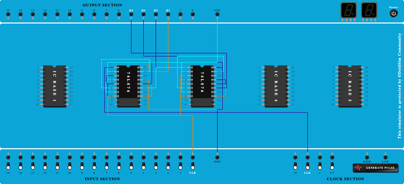 4-Bit Asynchronous UP Counter using 74LS76