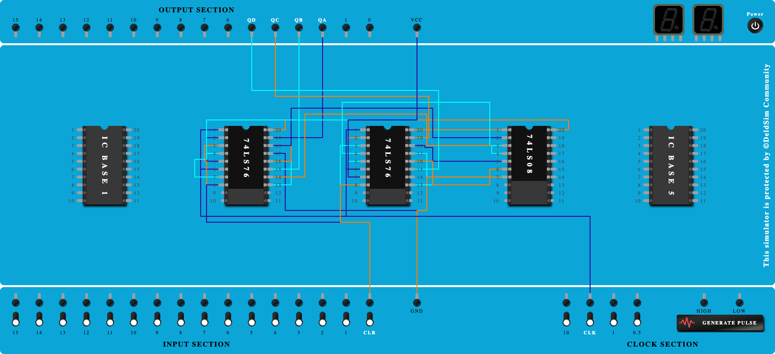 4 bit Synchronous DOWN counter using JK Flip flops 74LS76
