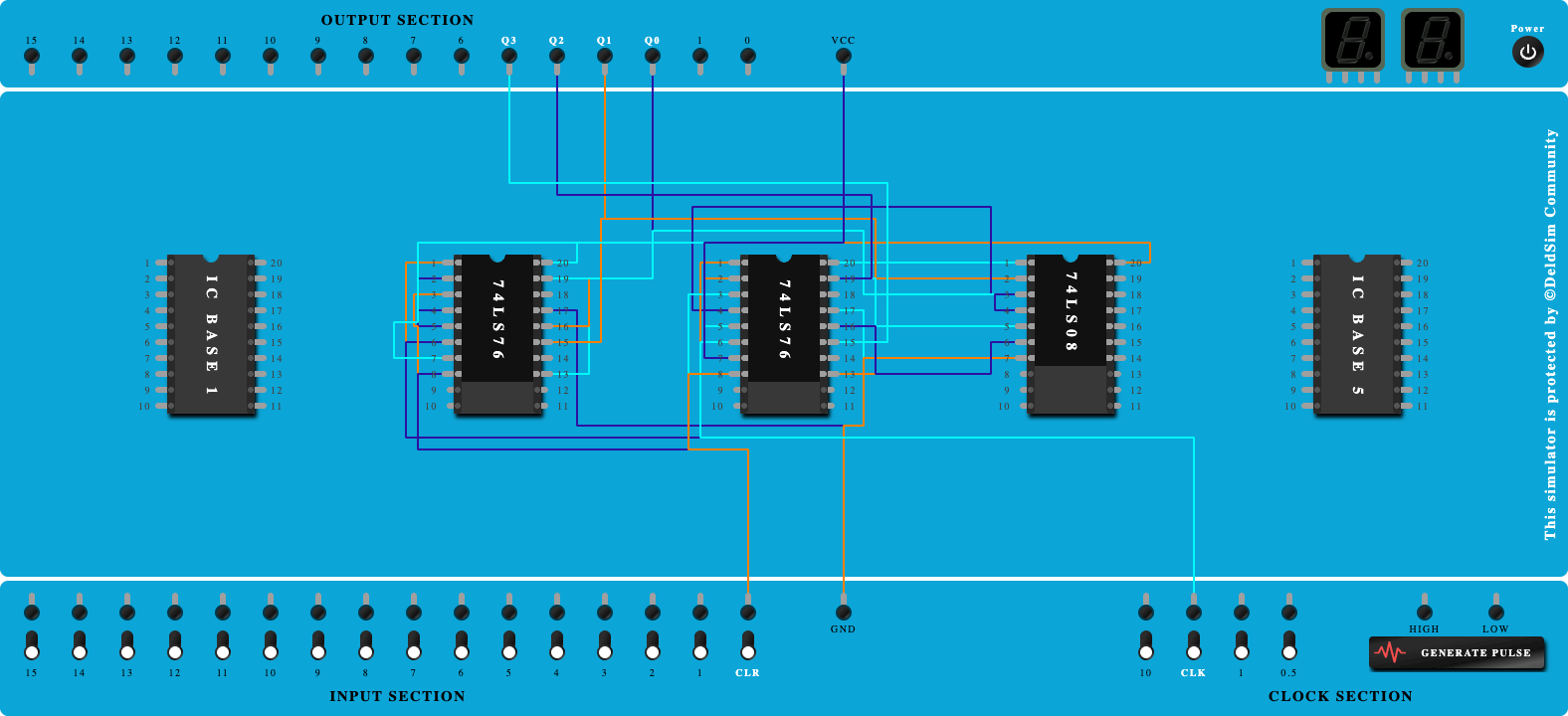4 bit Synchronous UP counter using JK Flip flops 74LS76