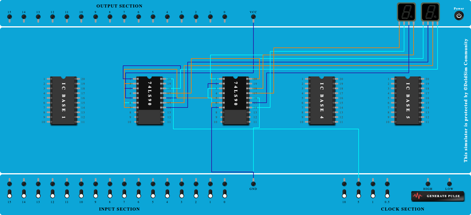 Design and implement MOD-100 counter using IC 74LS90