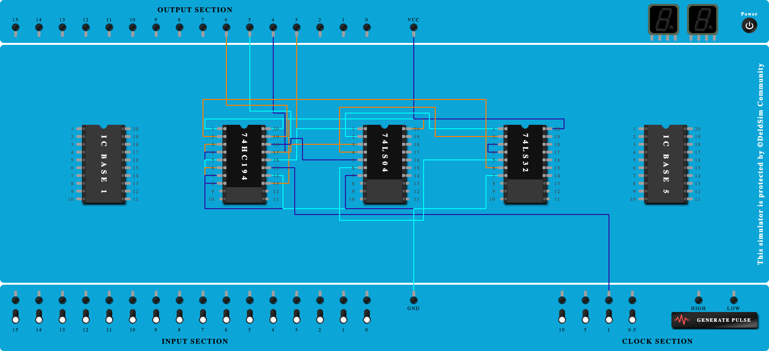 Design and implement pulse train generator using IC74HC194 for pulse 111001 (Use right shift)