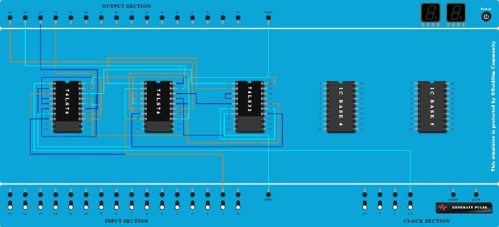 Mod 12 Asynchronus Down Counting using jk flip flop